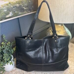 LC Liz Claiborne Black Leather Tote Shoulder Bag Handbag Purse NWOT